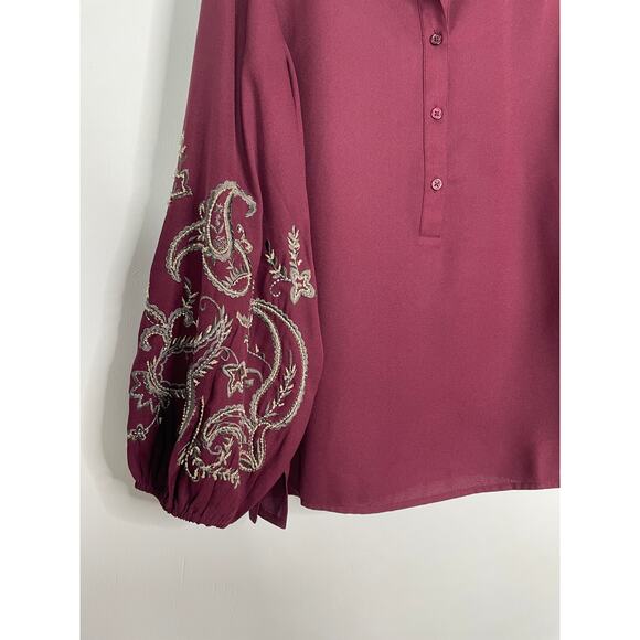 Chico's Burgundy Blouse with Embroidered Sleeves - Picture 3 of 7